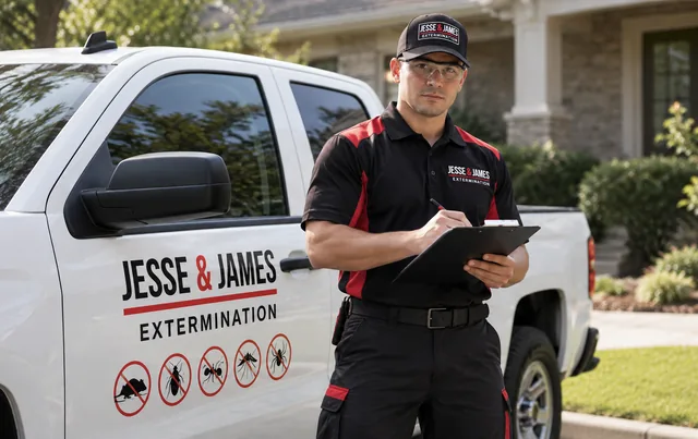 Jesse & James technician in front of the service truck