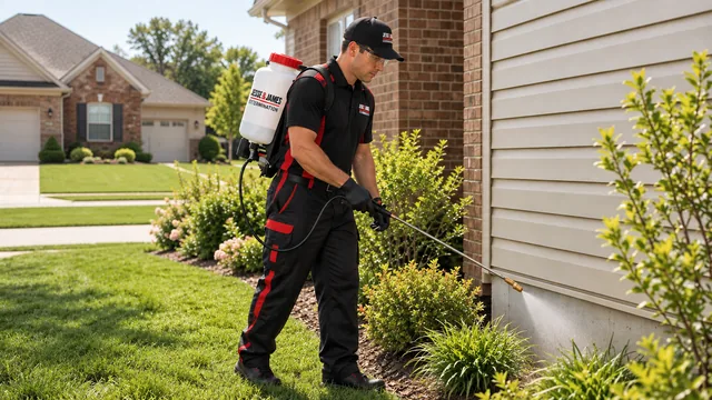 Technician treating the outside perimeter of a home